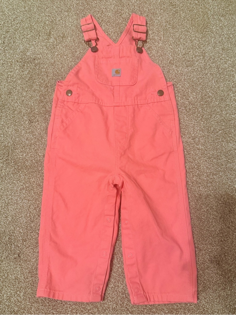 Carhartt Girls 18M Pink Canvas Bib Overalls Snap Leg Adjustable Straps